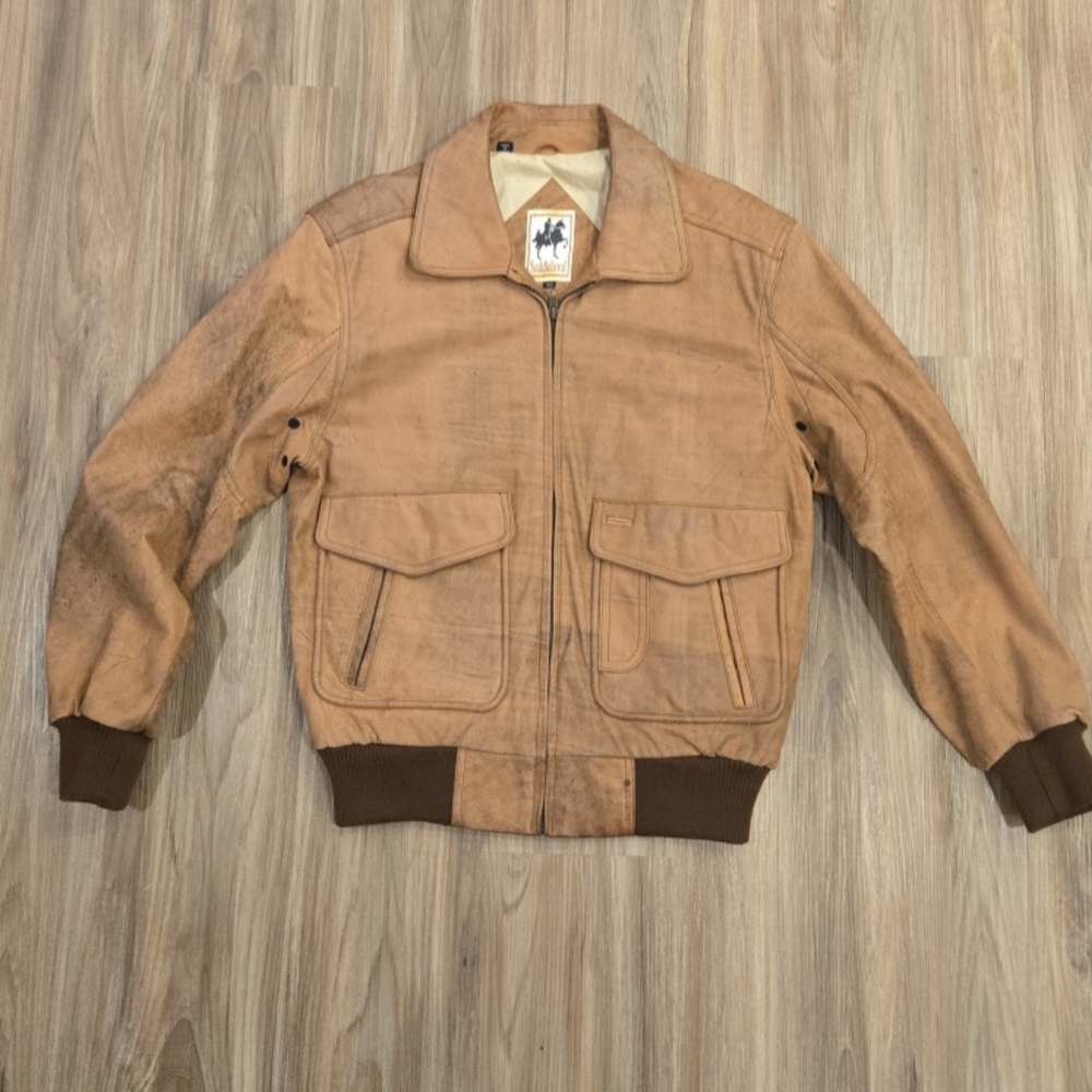 VTG Rare Distressed Beigh Saddlebred Men’s Leather Bomber Jacket Size 40